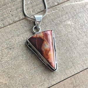 Red Lace Agate Pendant Necklace in 925 Silver on 18" Silver Snake Chain #042